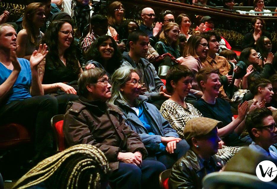 [ID: Many people in audience of Sounds Like Fire 2017, smiling and laughing. /endID]